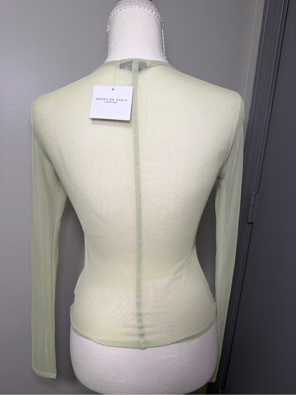 American Eagle Outfitters Sheer Mint Long Sleeve Top - Picture 2 of 3